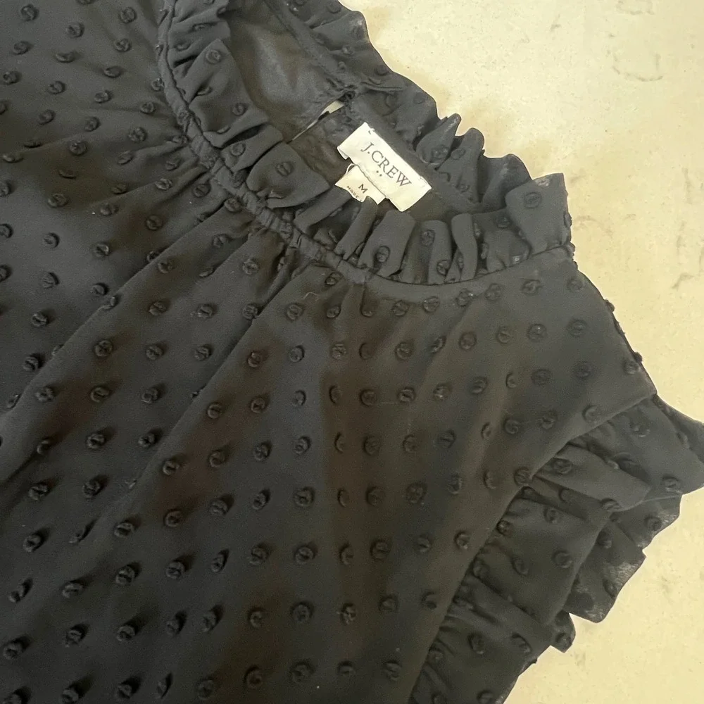 Black Swiss Dot Ruffle Blouse J.Crew Medium Sleeveless Sheer Romantic Top